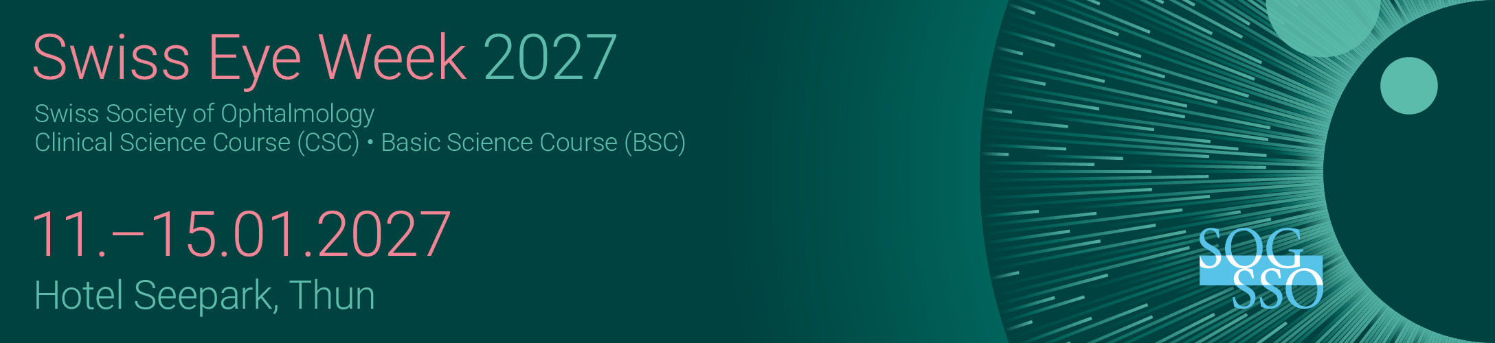 Header banner for the conference: SSO Swiss Eye Week 2027. This goes from 11 January 2027 to 15 January 2027.
